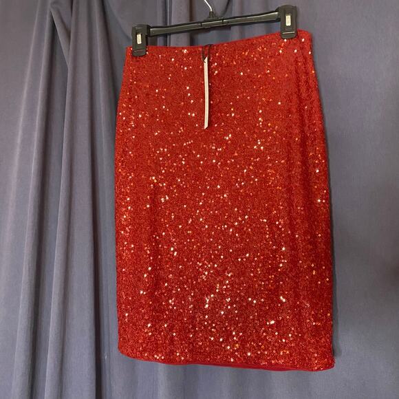 Susana Monaco Red Sequined Sparkly Mini Pencil Skirt Medium Party NWT - Picture 2 of 7